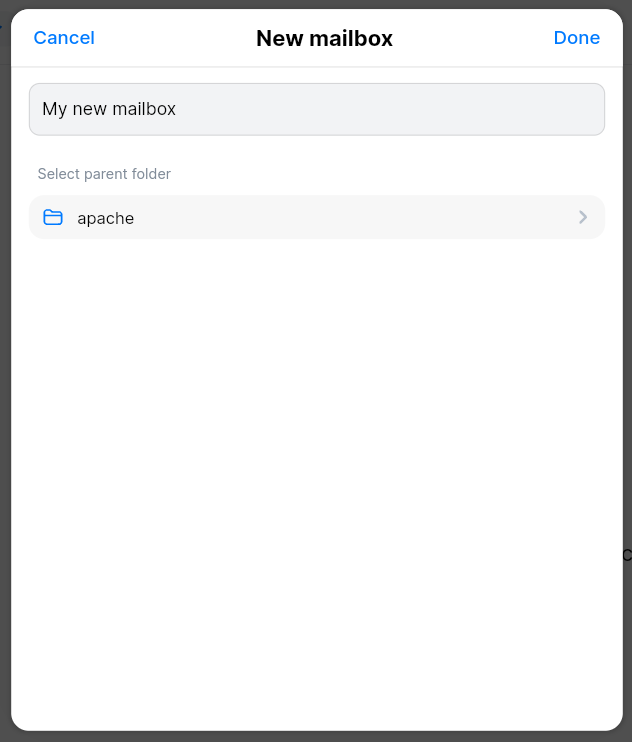 Create mailbox dialog
