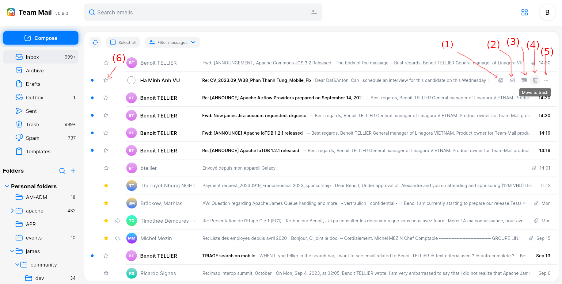 Per email action